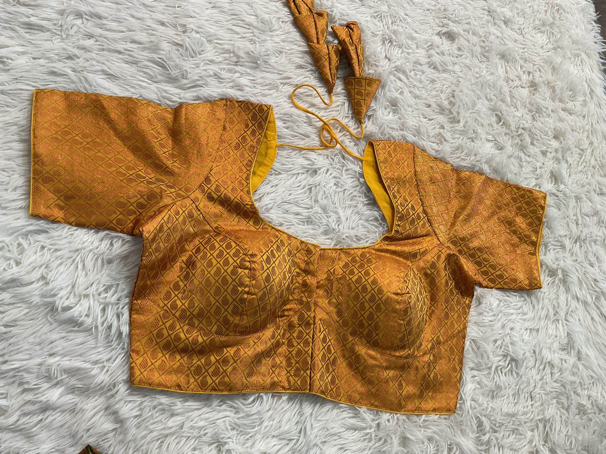 Yellow Copper zari Brocade Blouse