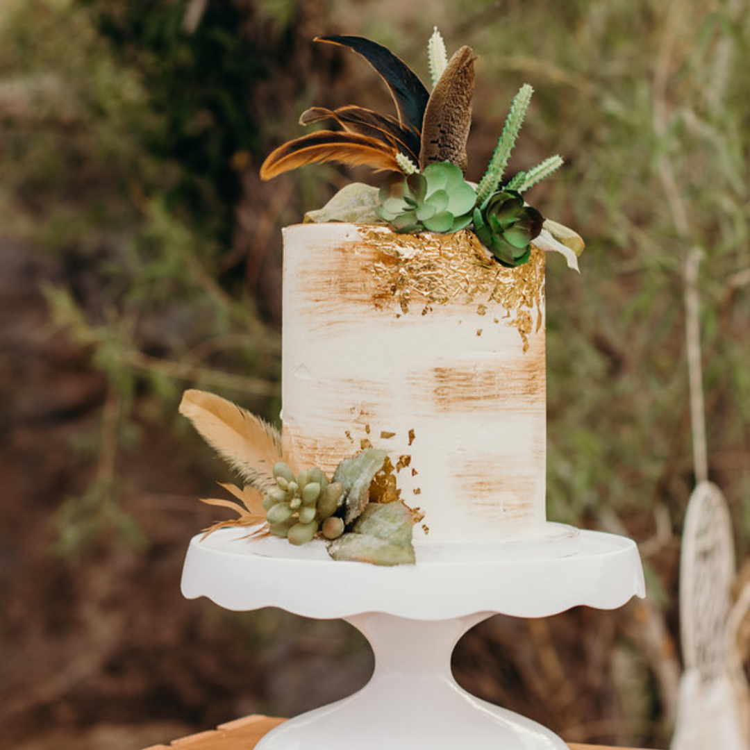 Gold Leaf Succulent Feather Cake
