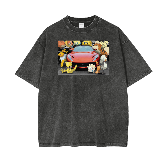 Pokemon Meets Ferrari 812 Acid Wash T-Shirt