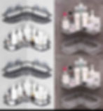 Corner shelves: black and white, holding toiletries