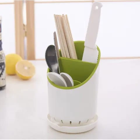 Green and white utensil holder