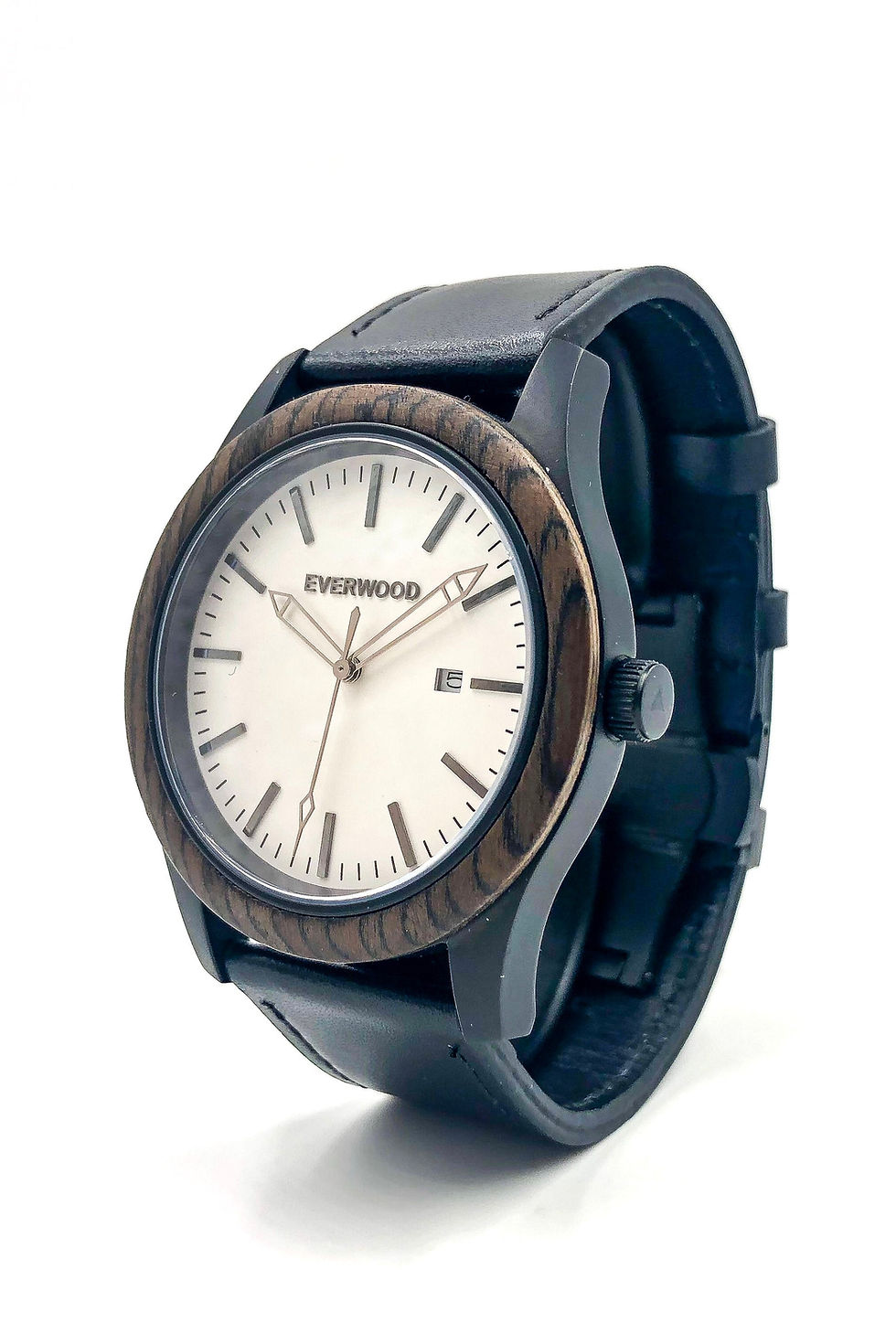 Elegant wooden watch with black band