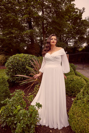 plus size chiffon long sleeve wedding dress in accrington