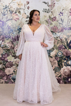 plus size long sleeve a line wedding dress