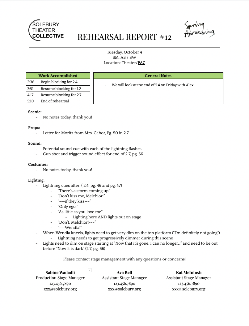 Rehearsal Report