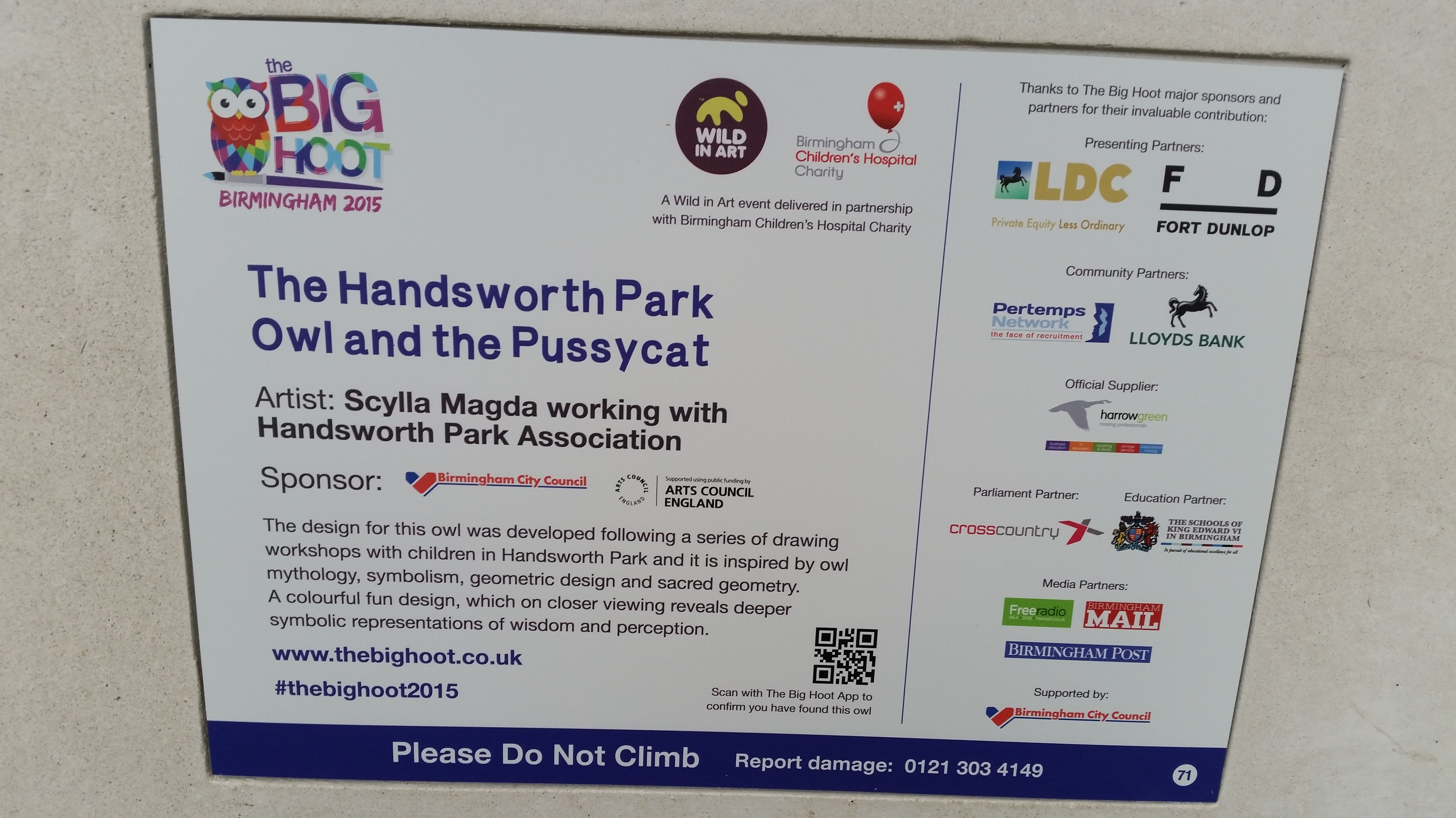 Sign from the Handsworth Park Owl