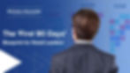 Businessman faces wall with sticky notes titled TO DO, WORK, DONE. Text: The First 90 Days, Blueprint for Retail Leaders. Blue theme.