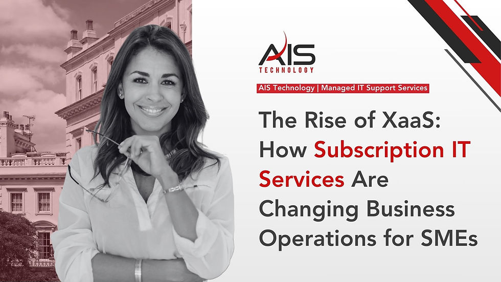Smiling woman holding glasses, standing before a building. Text: "The Rise of XaaS: How Subscription IT Services Are Changing Business Operations for SMEs."