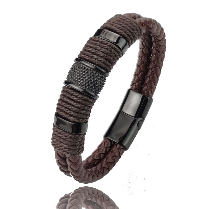Miniatura: Charm Vintage Multilayer Brown Leather Stainless Steel Men Bracelet Bead Bracele