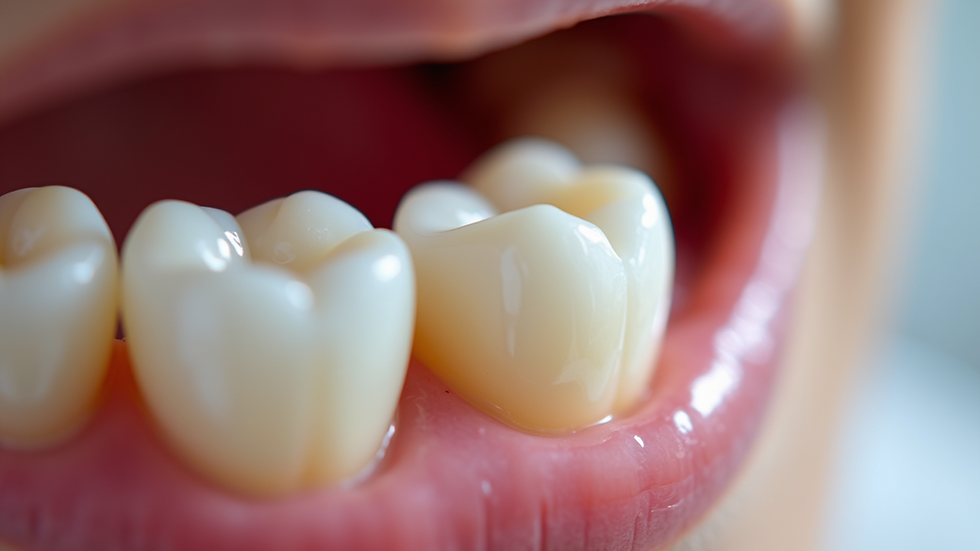 Close-up view of a child's molar tooth with dental sealant applied