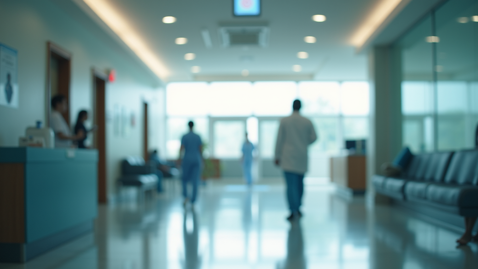High angle view of a hospital reception area with international patients
