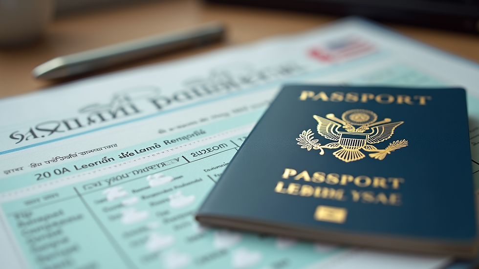 Close-up view of a medical visa document and passport on a table