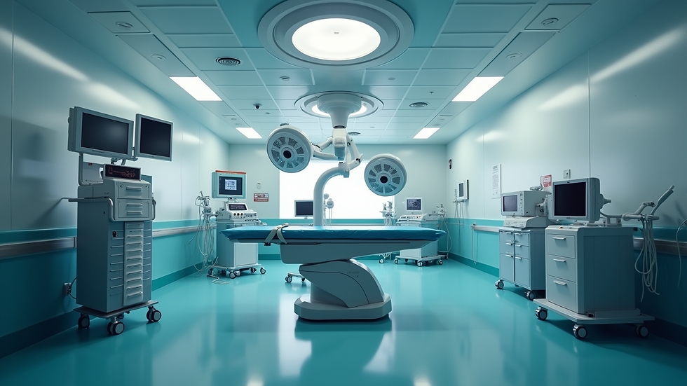 Eye-level view of a modern hospital robotic surgery room