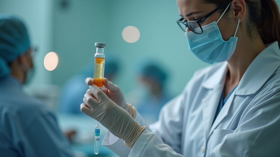 Eye-level view of a healthcare professional preparing an intravenous vitamin C infusion