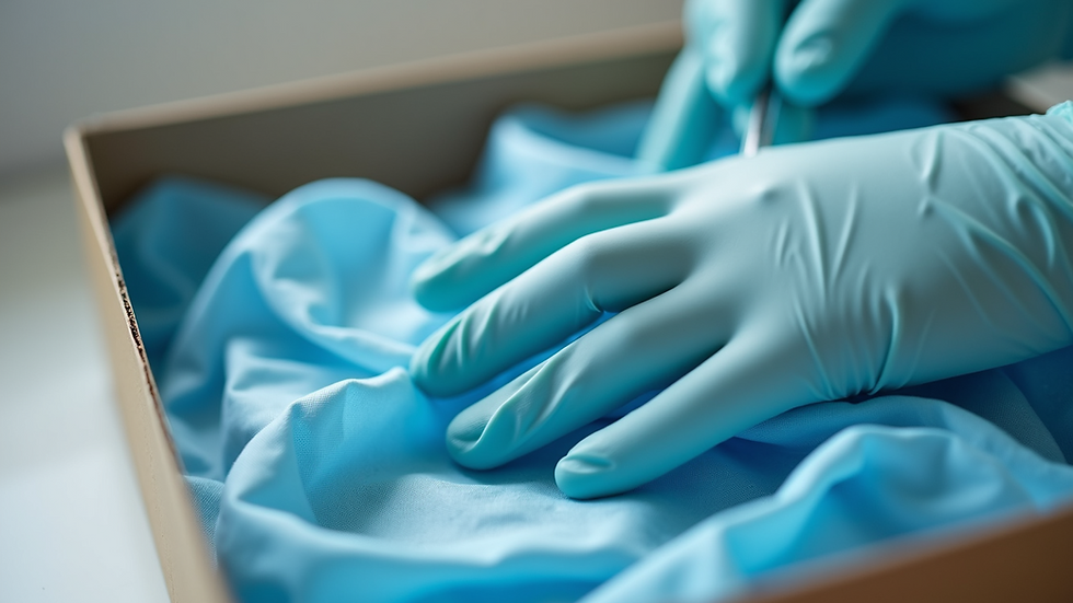 Close-up view of dental disposable gloves in a box