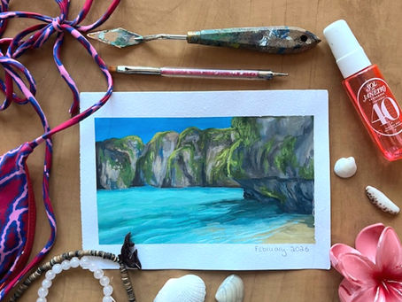 A painting of the ocean and highlight objects from February 