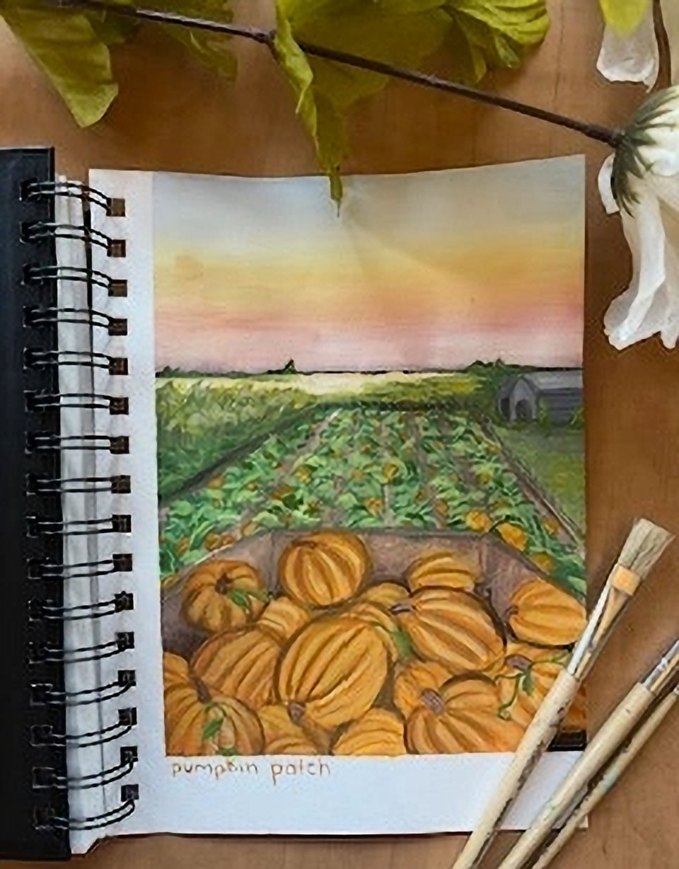 A photo of the original gouache painting that is turned into prints in a variety of sizes.