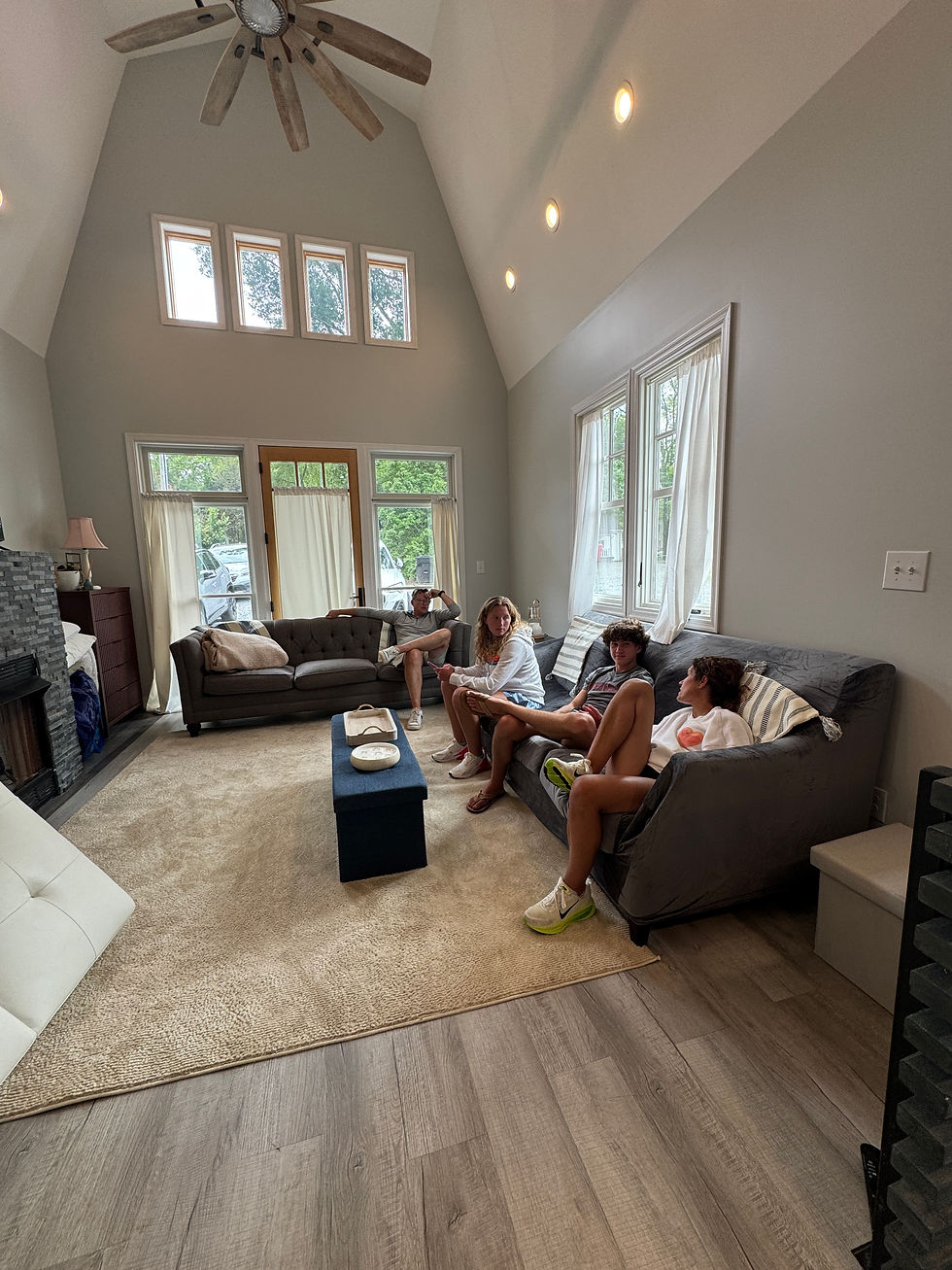 Good help is hard to find. We took a few breaks in her huge family room!