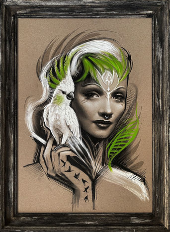 Portrait von Marlene Dietrich mit Kakadu