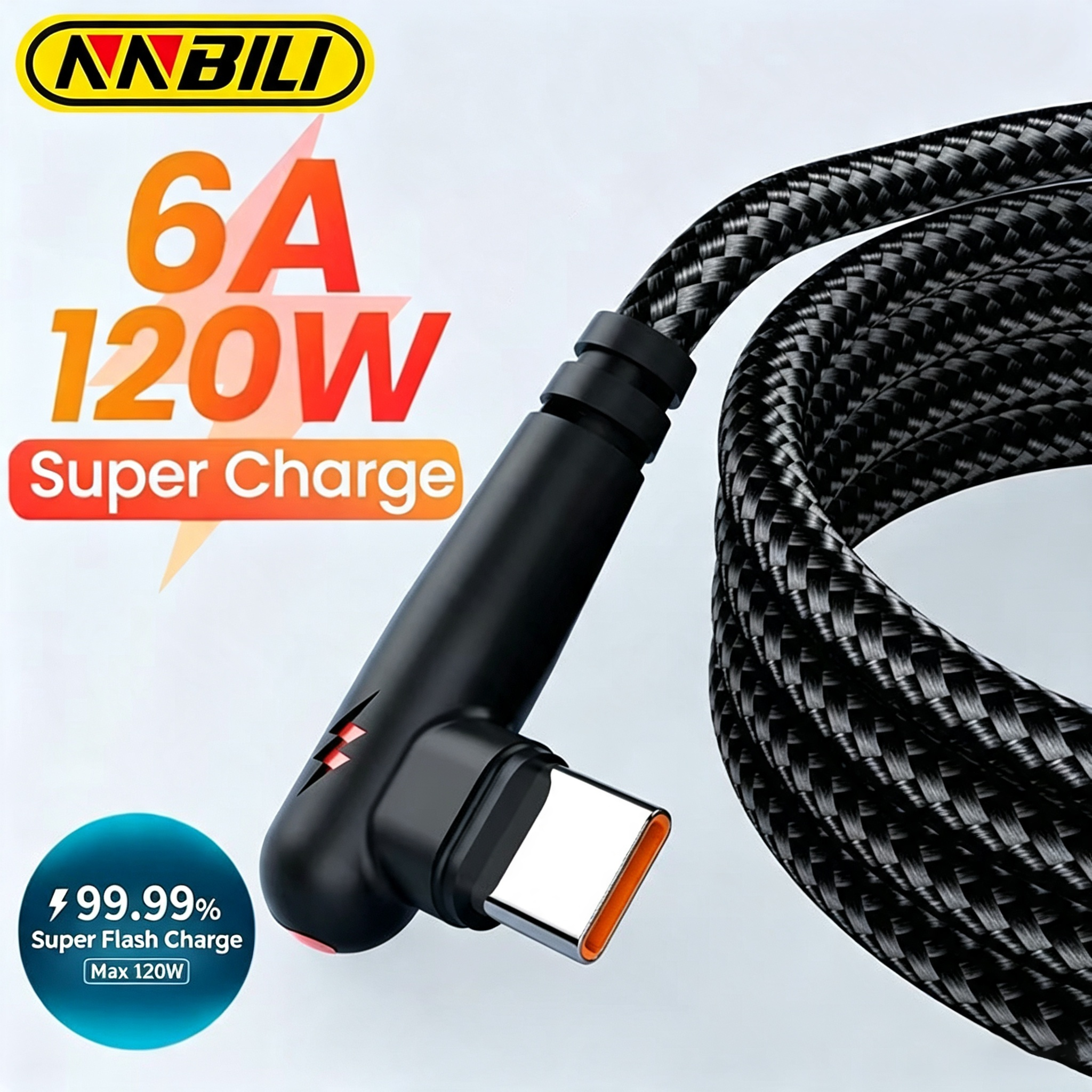 NNBILI 120W USB To Type-C Cable 90 Degree Elbow Mobile Phone Fast Charging For H