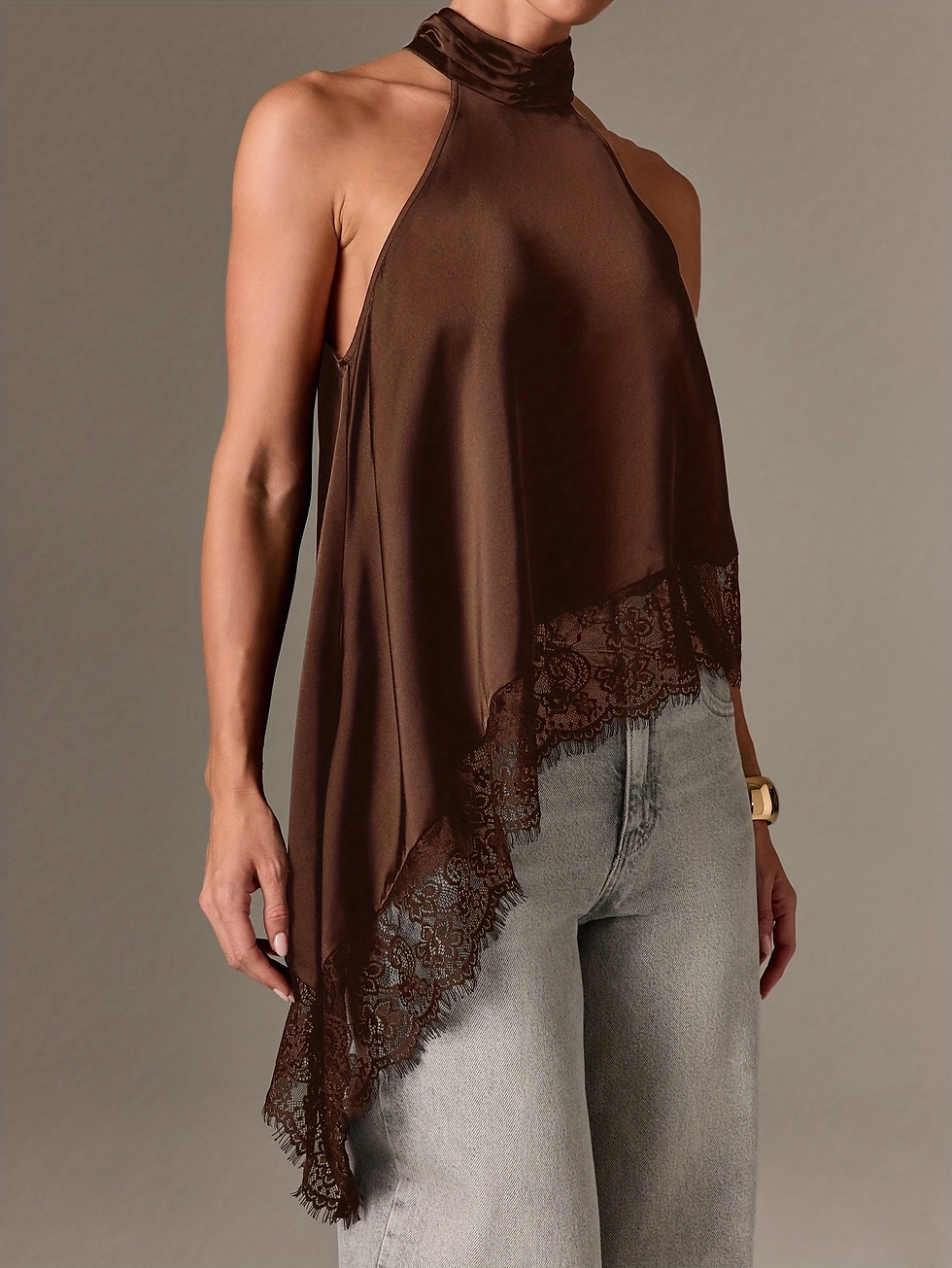 Thumbnail: Velour Asymmetric Lace Top