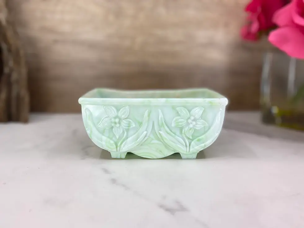 Thumbnail: Vintage Akro Agate green and white slag glass planter #657 Decor and Wicks highly scented soy candle