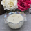 Thumbnail: Vintage LE Smith white carnival glass bowl filled with hand poured all natural scented soy candle by Decor and Wicks candle shop.