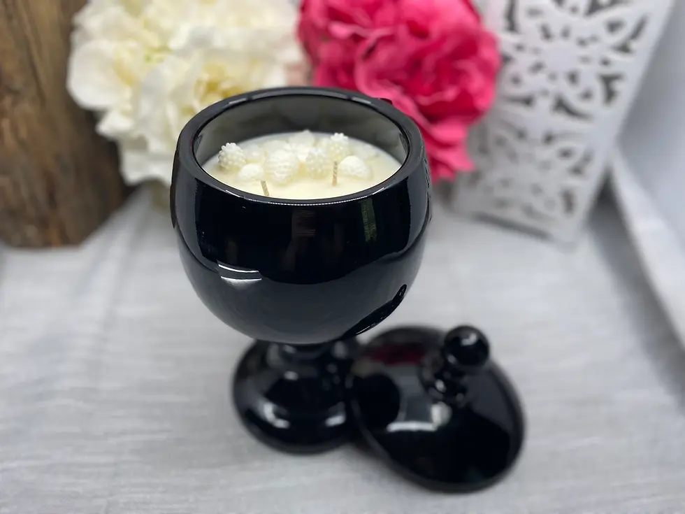 Thumbnail: unique vintage black glass filled scented soy candle gift for home