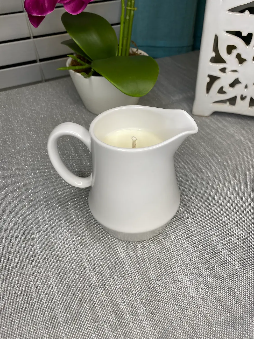 Thumbnail: vintage white Noritake porcelain creamer filled with clean scented soy candle