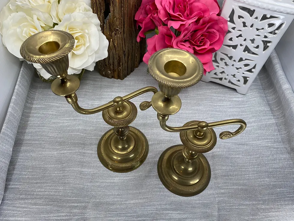 Thumbnail: vintage brass set of single arm candle sticks