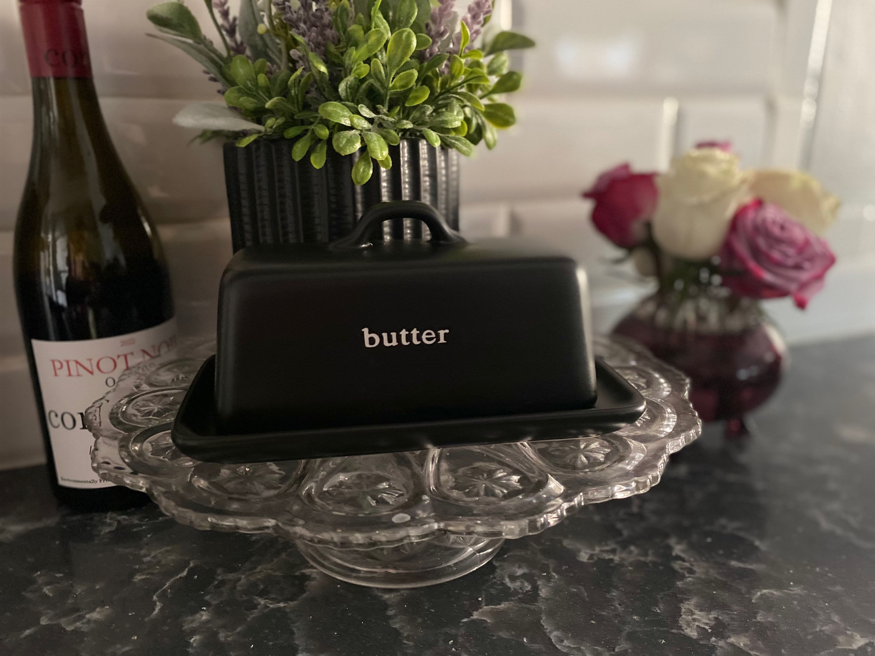 new black ceramic butter dish