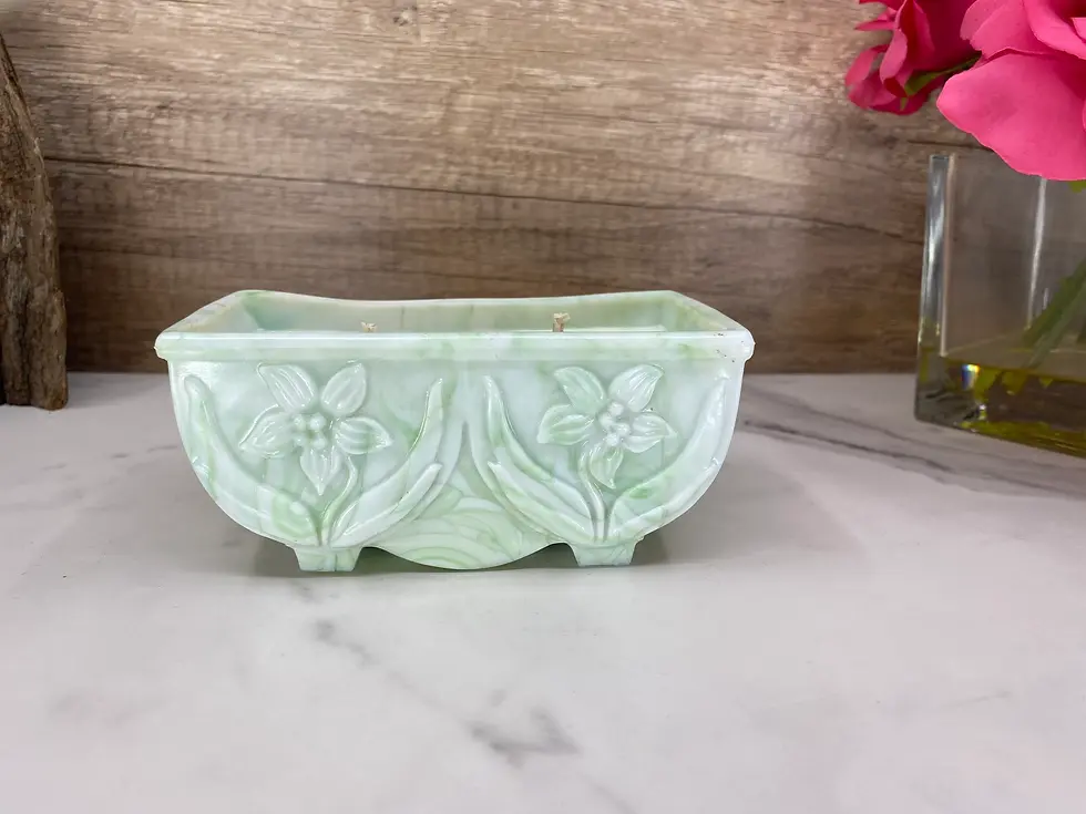 Thumbnail: Vintage Akro Agate green and white slag glass planter #657 Decor and Wicks highly scented soy candle