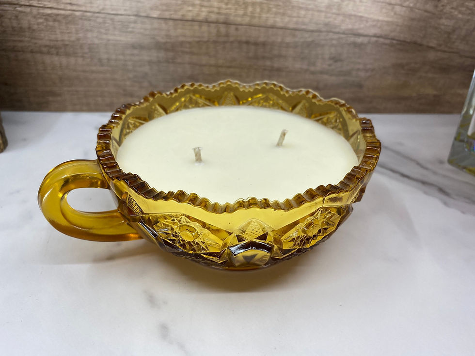 Thumbnail: vintage candle in EAPG cut glass nappy dish