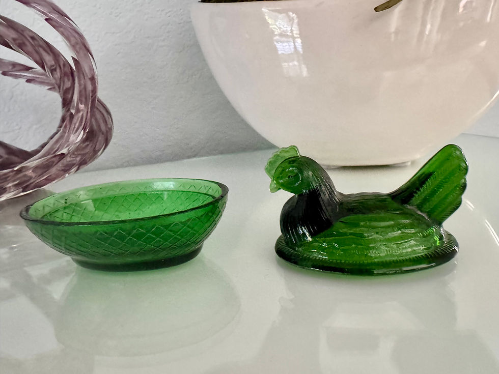 Thumbnail: vintage dark green hen on nest salt dip
