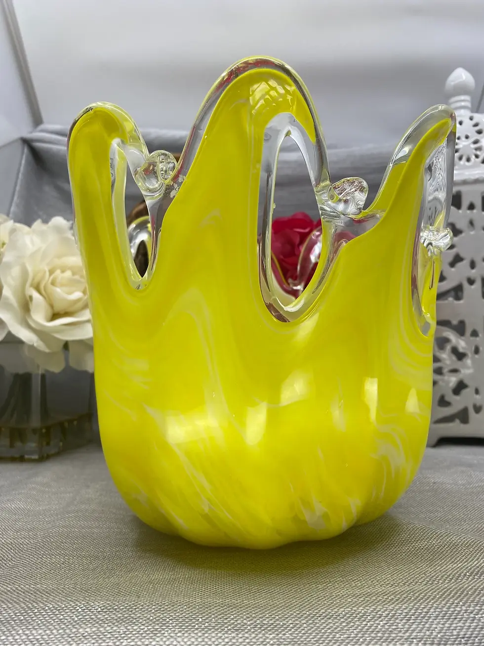 Thumbnail: bright yellow Murano Italian Crystal art glass bowl
