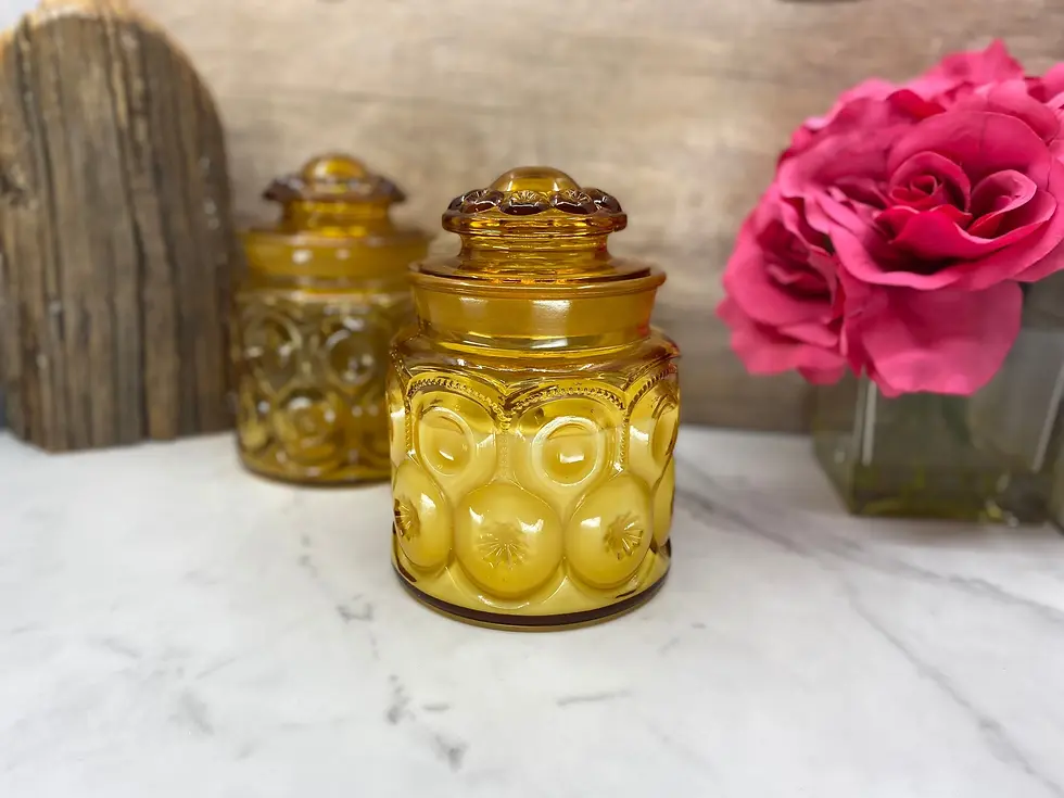 Thumbnail: vintage amber moon and stars glass canister