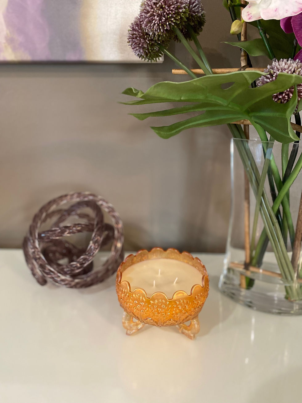 Thumbnail: Vintage Fenton Orange Blossom Rose Bowl Candle