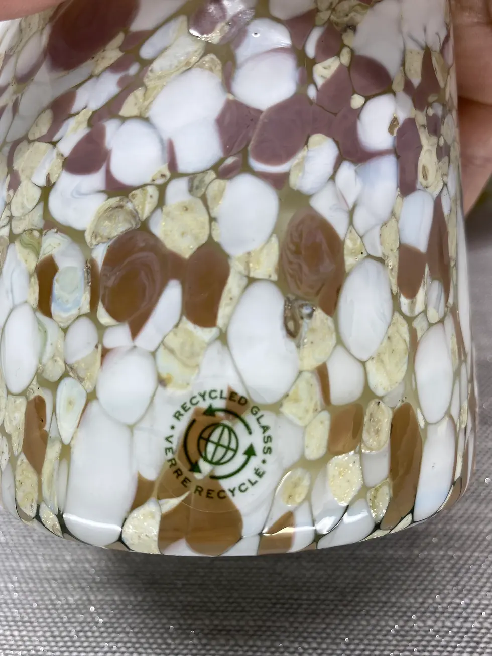 Thumbnail: Decor and Wicks premium highly scented Strawberry and Champagne soy candles in handblown Mexican spotted glass
