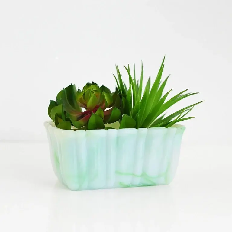 Thumbnail: Vintage Akro Agate green and white slag glass planter #657 Decor and Wicks highly scented soy candle