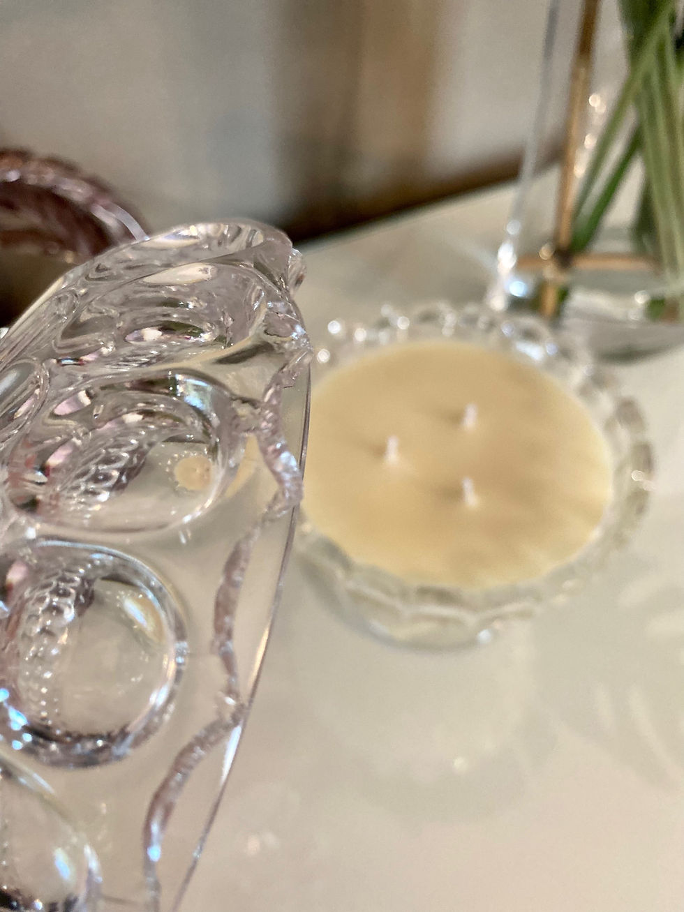 Thumbnail: vintage depression glass candle