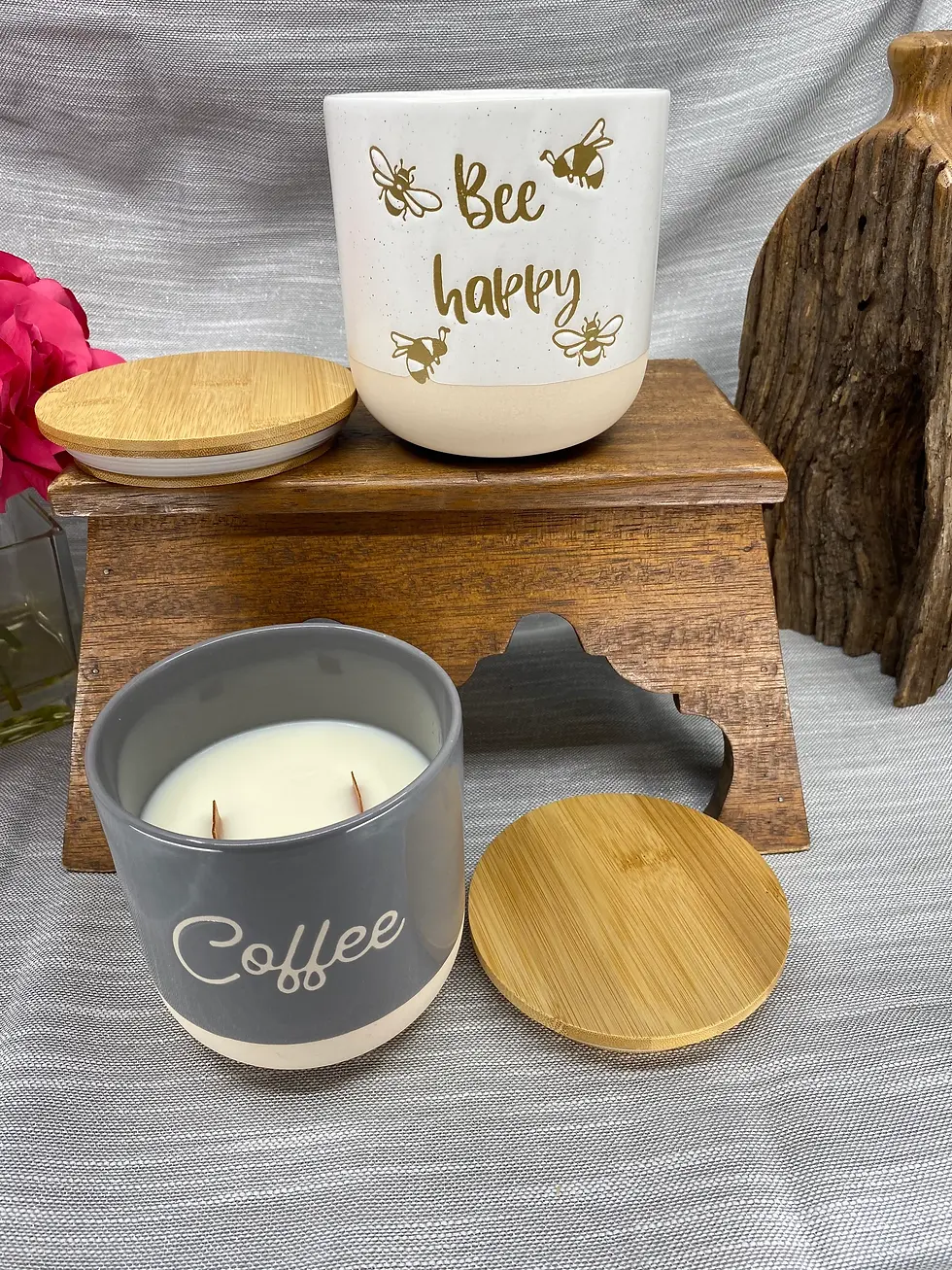 Thumbnail: Decor and Wicks highly scented clean soy candles in ceramic storage canisters for kitchen home decor