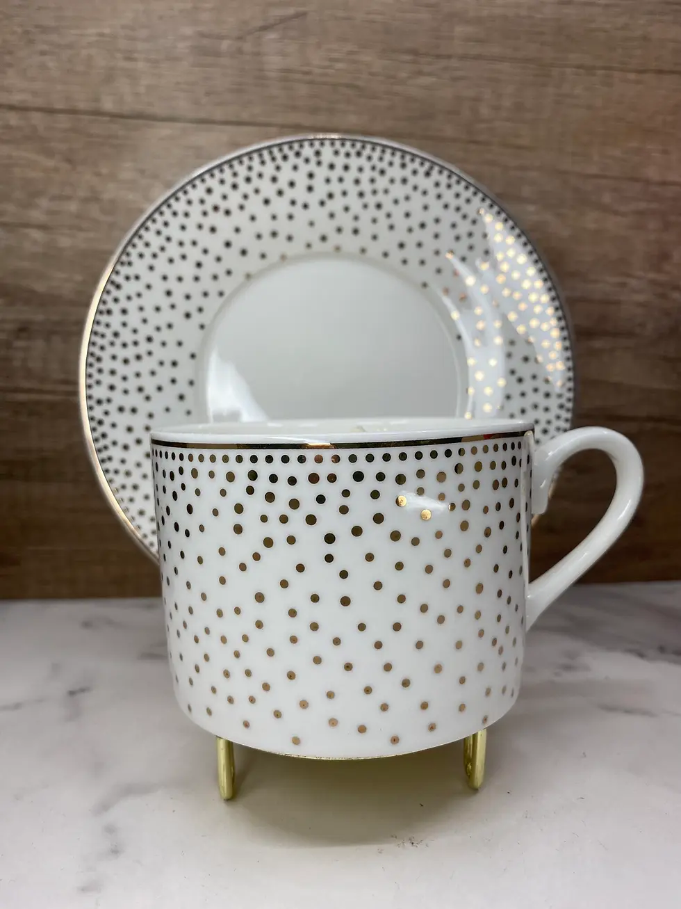 Thumbnail: gold and white teacup filled scented soy candle
