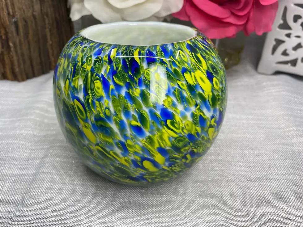 Thumbnail: handblown glass vase filled with scented soy candle