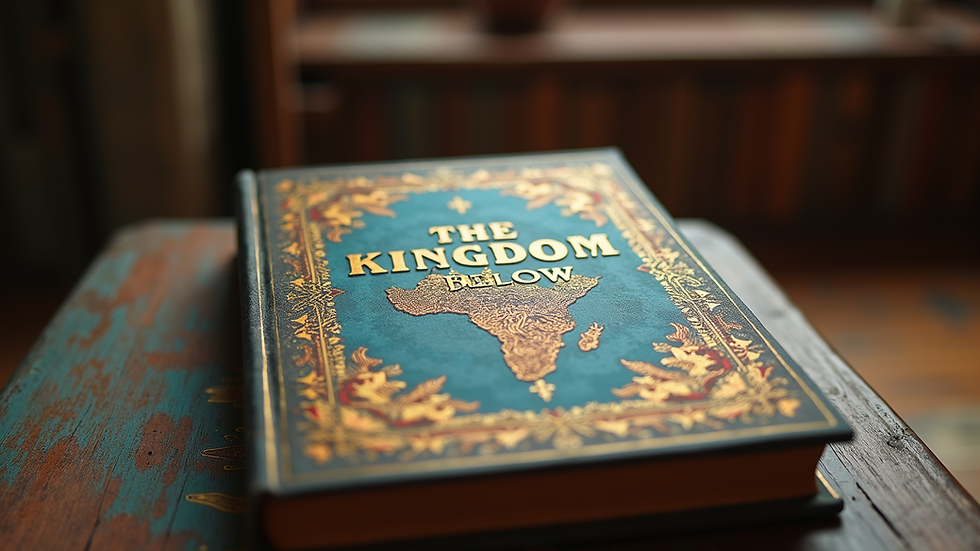 Eye-level view of a colorful book cover of The Kingdom Below
