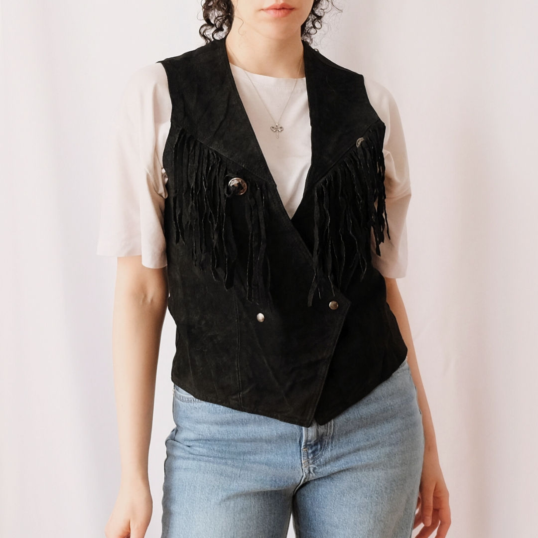 Vintage Deri Süet Yelek