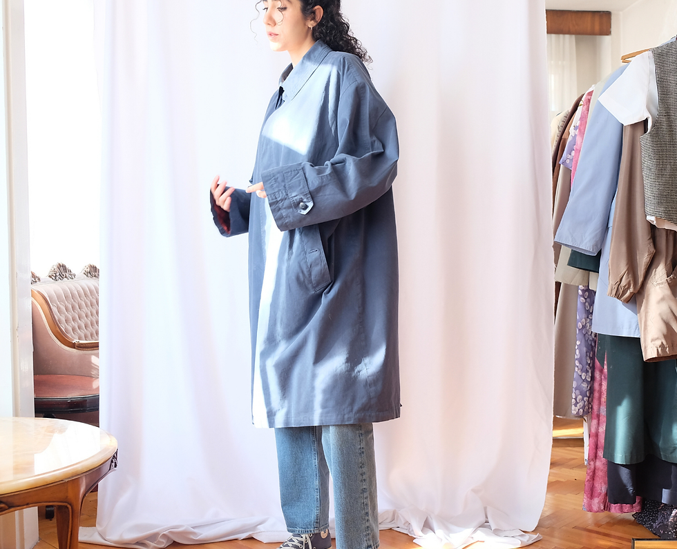 Küçük resim: Vintage Mavi Trençkot