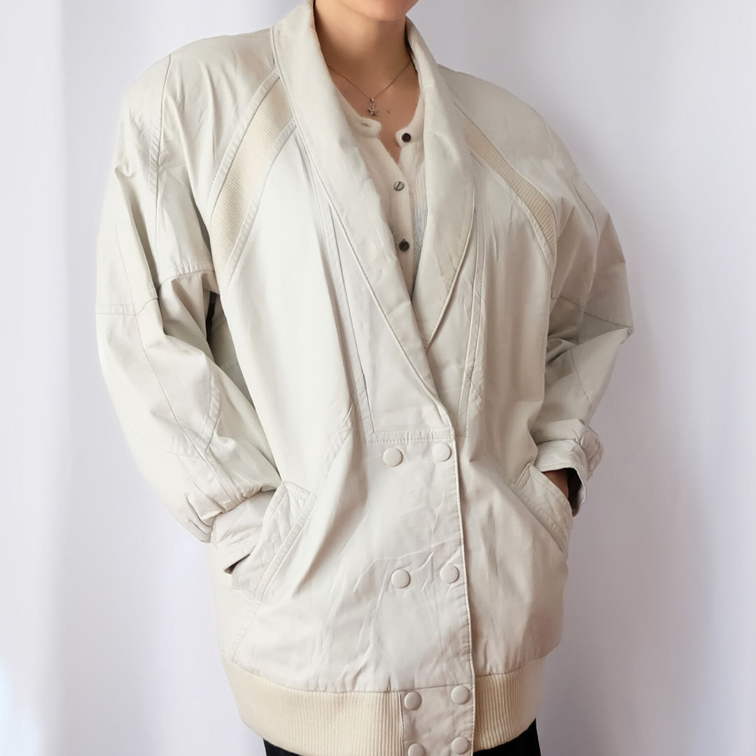 Vintage Beyaz Deri 80ler Ceket