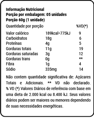 tabela nutricional do pão de alho dugaucho