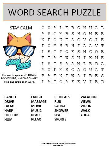 stay calm word search