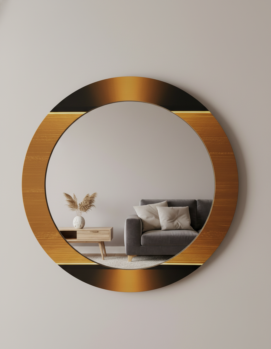 Round Decorative Wall Mount Mirror, Gold and Black Frame